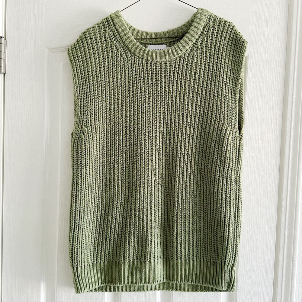 TOPMAN Light Green Sleeveless Knit Sleeveless Shirt Size Medium